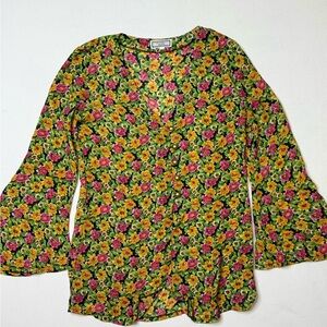 Vintage Dijon Multicolor Floral Bell Sleeve Blouse Size Medium